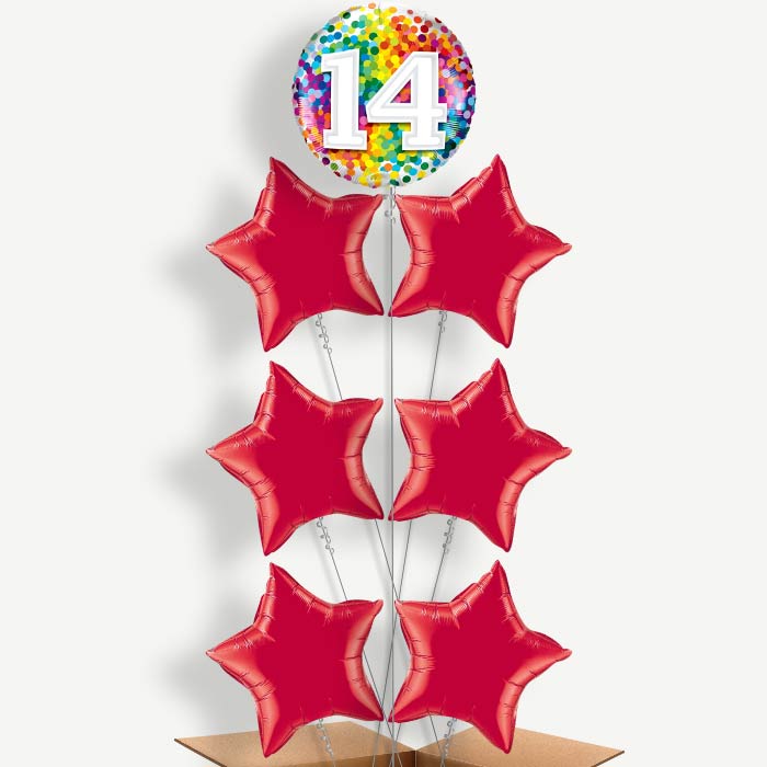 Rainbow Dots 14th Birthday Helium Balloon Arrangement | Party Save Smile