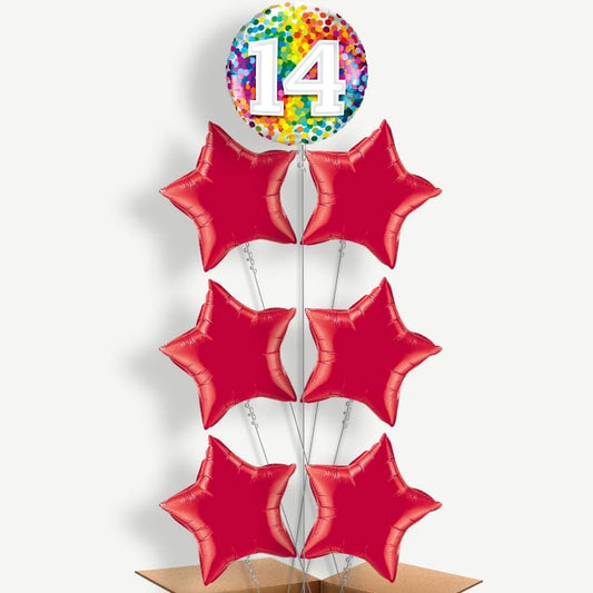 Rainbow Dots 14th Birthday Helium Balloon Arrangement | Party Save Smile