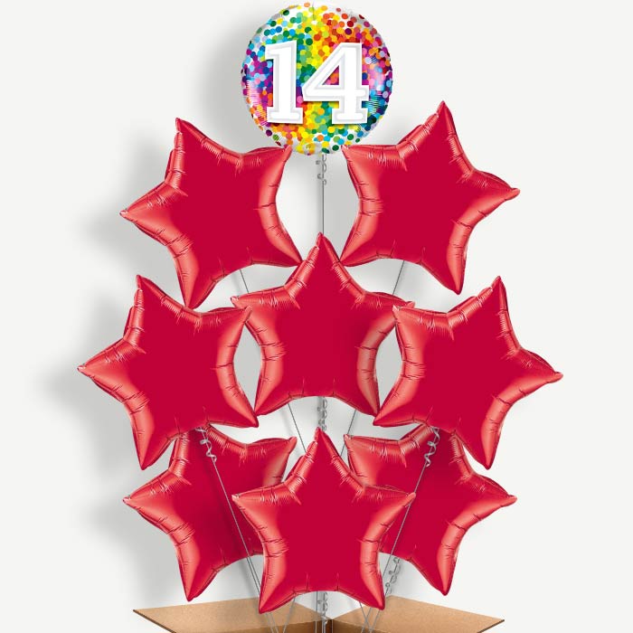 Rainbow Dots 14th Birthday Helium Balloon Bundle | Party Save Smile