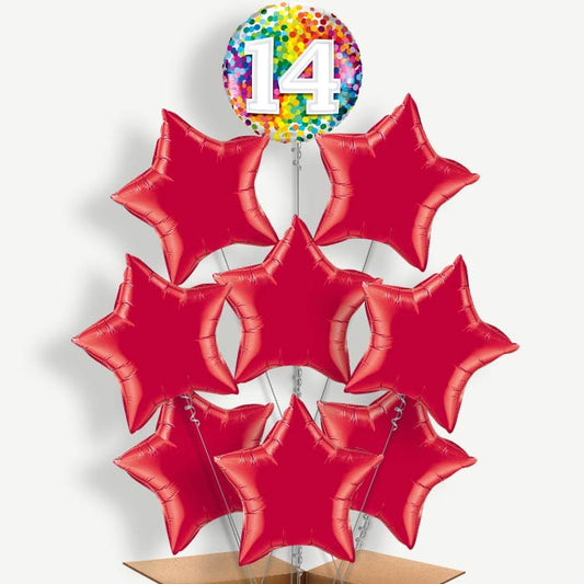 Rainbow Dots 14th Birthday Helium Balloon Bundle | Party Save Smile