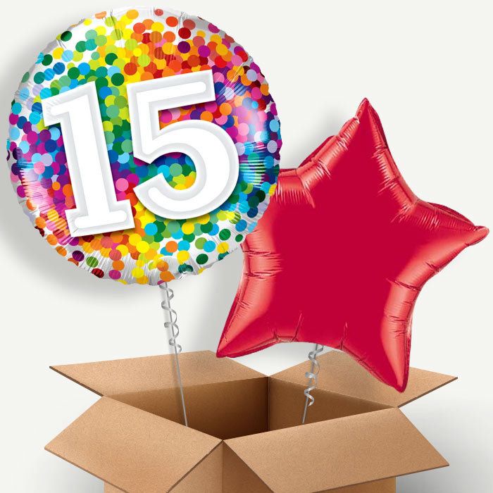Rainbow Confetti 15th Birthday Helium Balloon Couple | Party Save Smile