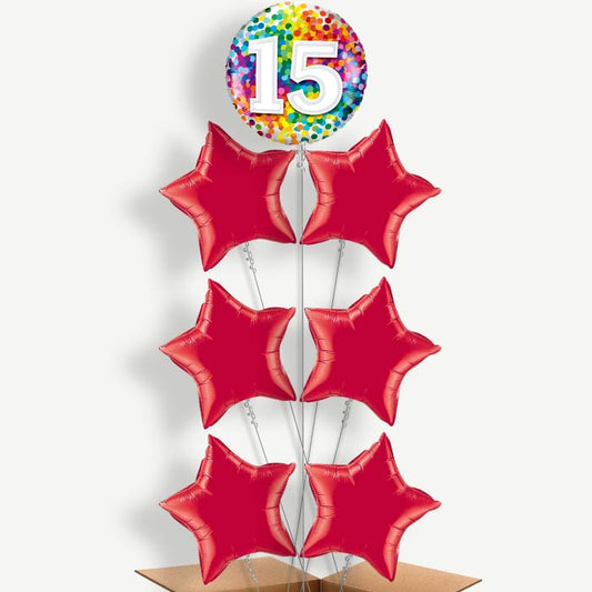 Rainbow Confetti 15th Birthday Helium Balloon Arrangement | Party Save Smile