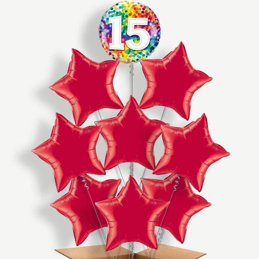 Rainbow Confetti 15th Birthday Helium Balloon Bundle | Party Save Smile