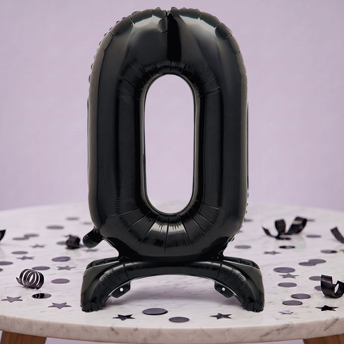 Black Number 0 Birthday Inflated Standing Balloon Decoration - Number 0 | Party Save Smile