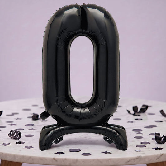 Black Number 0 Birthday Inflated Standing Balloon Decoration - Number 0 | Party Save Smile