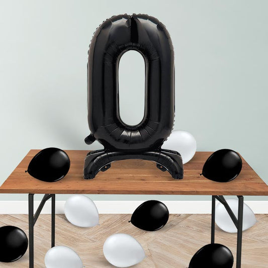 Black Number 0 Birthday Inflated Standing Balloon Decoration - Number 0 | Party Save Smile