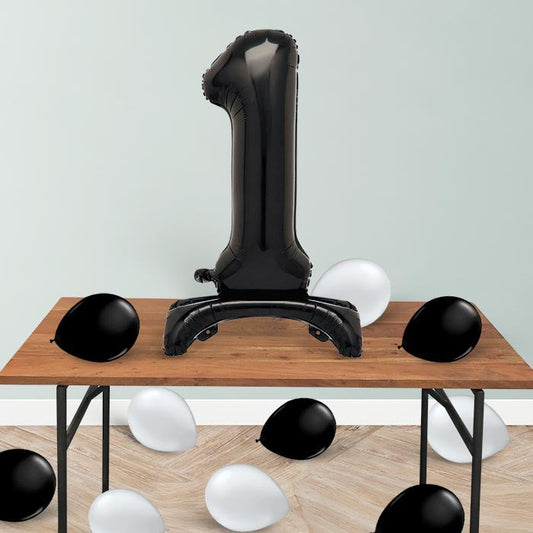 Black Number 1 Birthday Inflated Standing Balloon Decoration - Number 1 | Party Save Smile