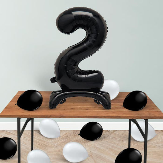 Black Number 2 Birthday Inflated Standing Balloon Decoration - Number 2 | Party Save Smile