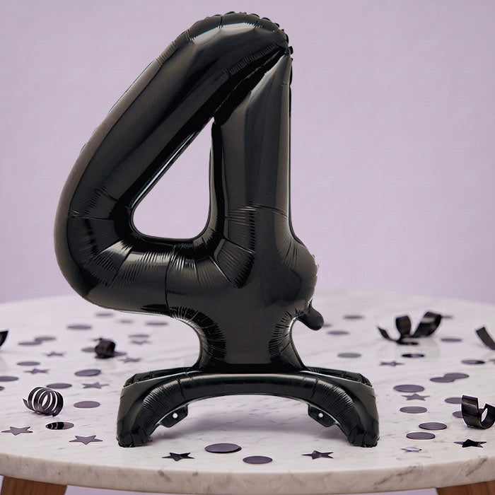 Black Number 4 Birthday Inflated Standing Balloon Decoration - Number 4 | Party Save Smile