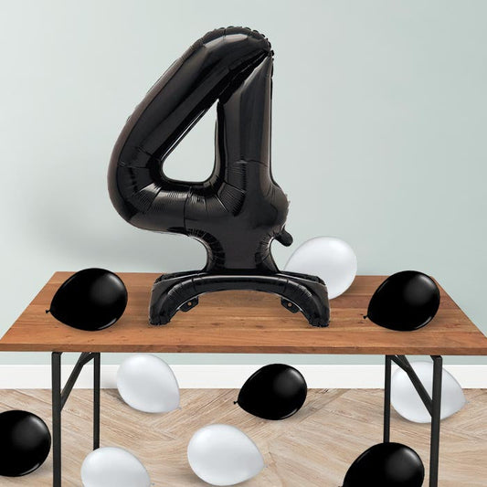 Black Number 4 Birthday Inflated Standing Balloon Decoration - Number 4 | Party Save Smile