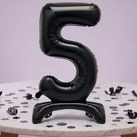 Black Number 5 Birthday Inflated Standing Balloon Decoration - Number 5 | Party Save Smile
