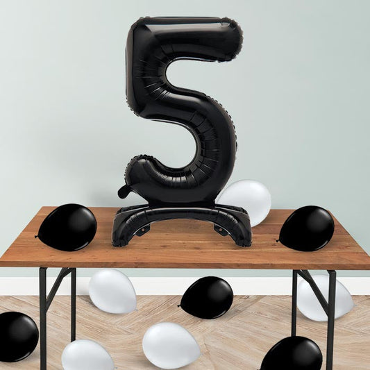 Black Number 5 Birthday Inflated Standing Balloon Decoration - Number 5 | Party Save Smile