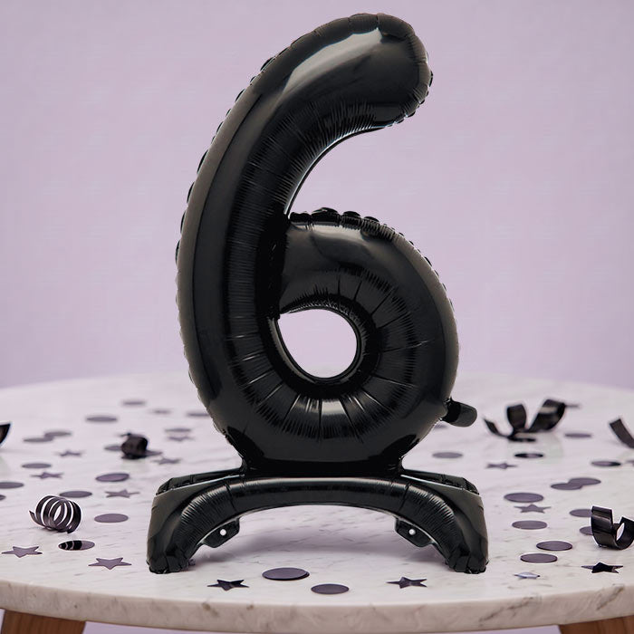 Black Number 6 Birthday Inflated Standing Balloon Decoration - Number 6 | Party Save Smile