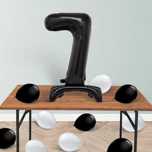 Black Number 7 Birthday Inflated Standing Balloon Decoration - Number 7 | Party Save Smile
