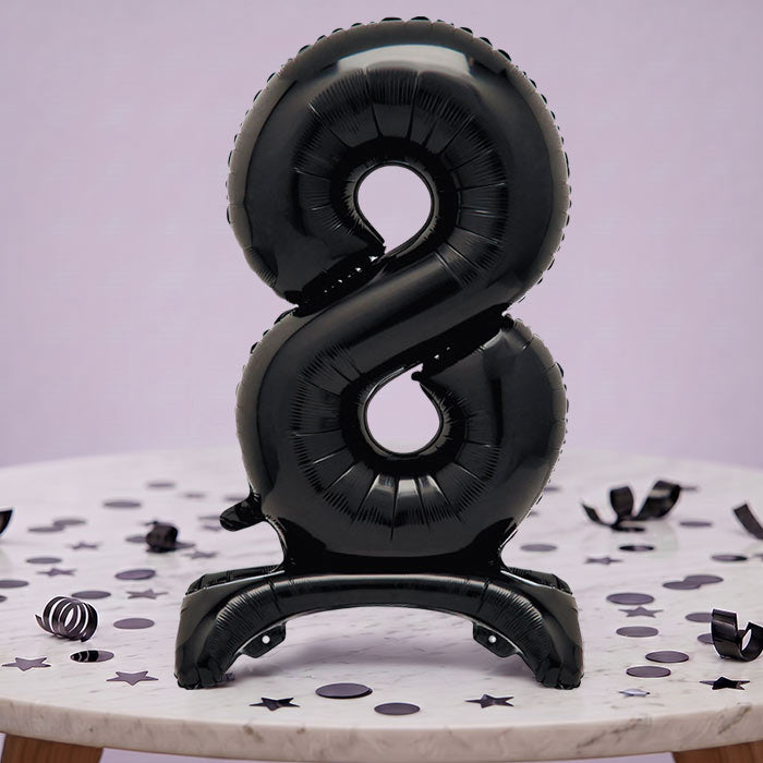 Black Number 8 Birthday Inflated Standing Balloon Decoration - Number 8 | Party Save Smile
