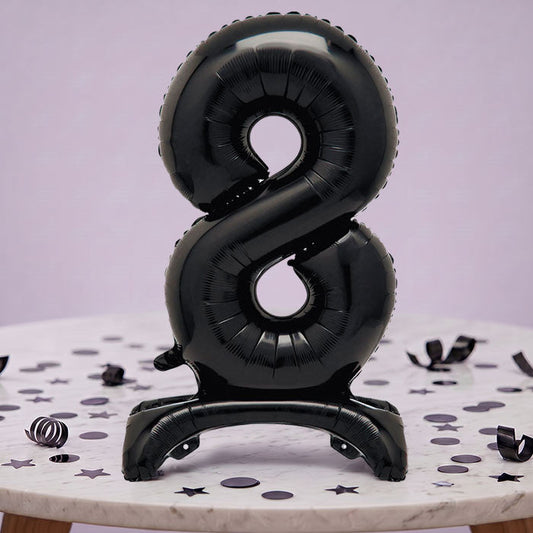Black Number 8 Birthday Inflated Standing Balloon Decoration - Number 8 | Party Save Smile