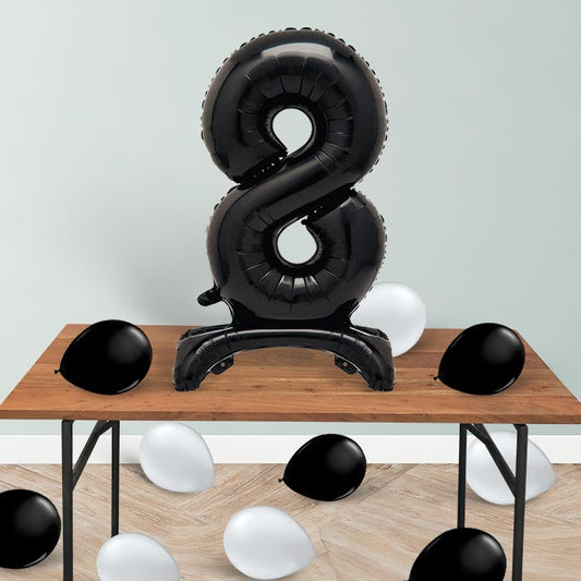 Black Number 8 Birthday Inflated Standing Balloon Decoration - Number 8 | Party Save Smile