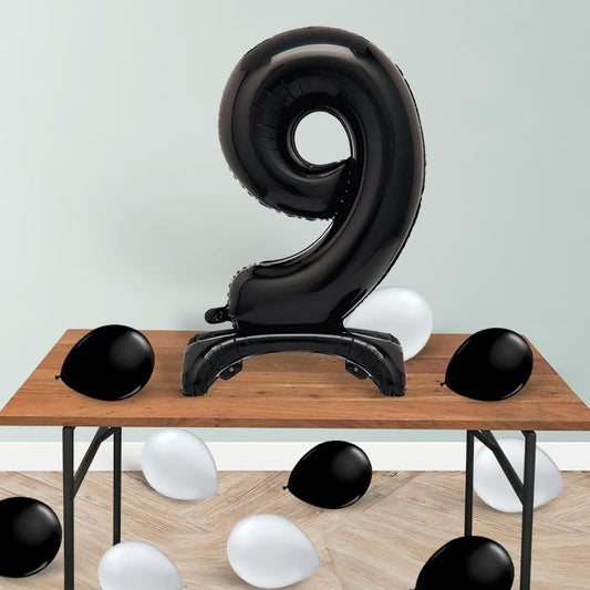 Black Number 9 Birthday Inflated Standing Balloon Decoration - Number 9 | Party Save Smile