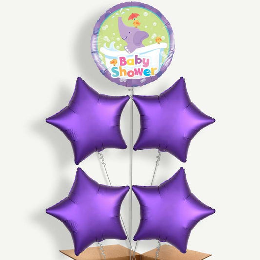Purple Elephant Baby Shower 5 Helium Cluster Balloons | Party Save Smile