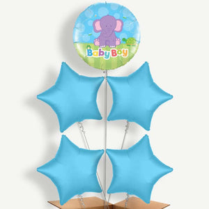 Elephant Baby Boy 5 Balloon Cluster Inflated with Helium