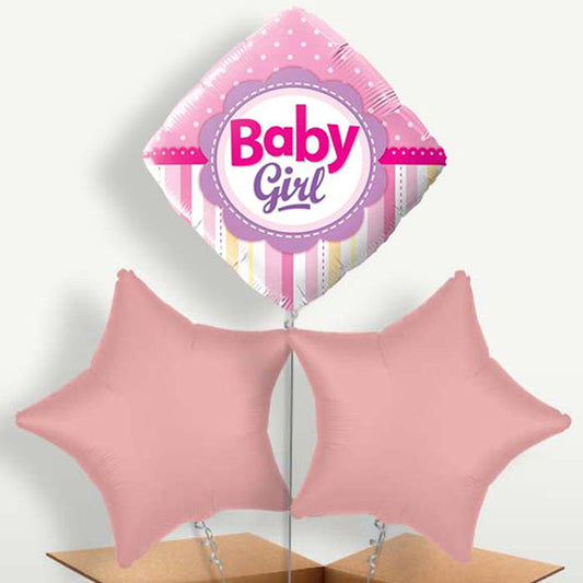 Baby Girl Diamond Bunch of Balloons inflated with Helium | Party Save Smile