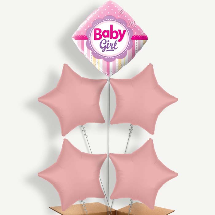 Baby Girl Diamond Balloon Cluster Inflated with Helium | Party Save Smile