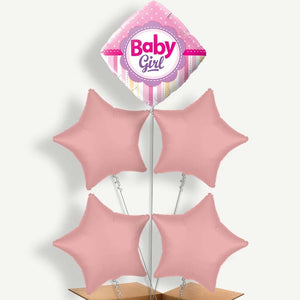 Baby Girl Diamond 5 Balloon Cluster Inflated with Helium