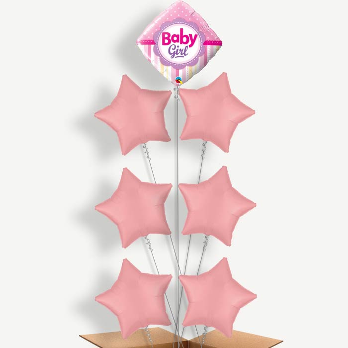 Baby Girl Diamond Balloon Arrangement Inflated with Helium | Party Save Smile