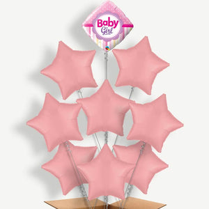Baby Girl Diamond 9 Balloon Bundle Inflated with Helium