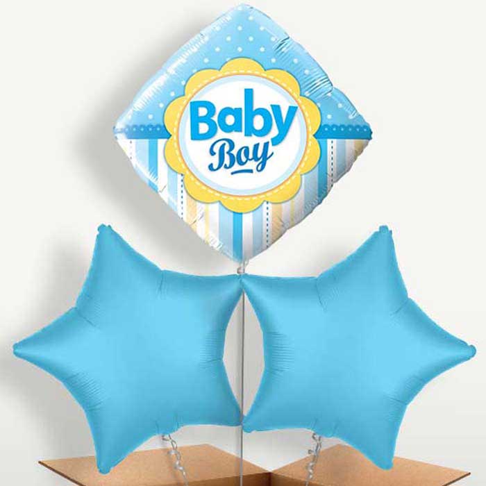 Diamond Baby Boy Trio Balloon Bunch inflated with Helium | Party Save Smile
