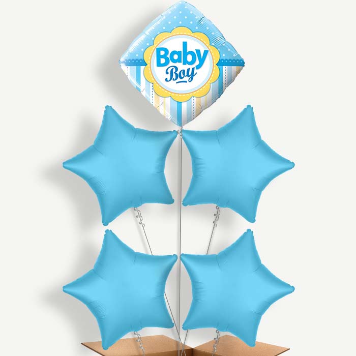Diamond Baby Boy Balloon Cluster Inflated with Helium | Party Save Smile