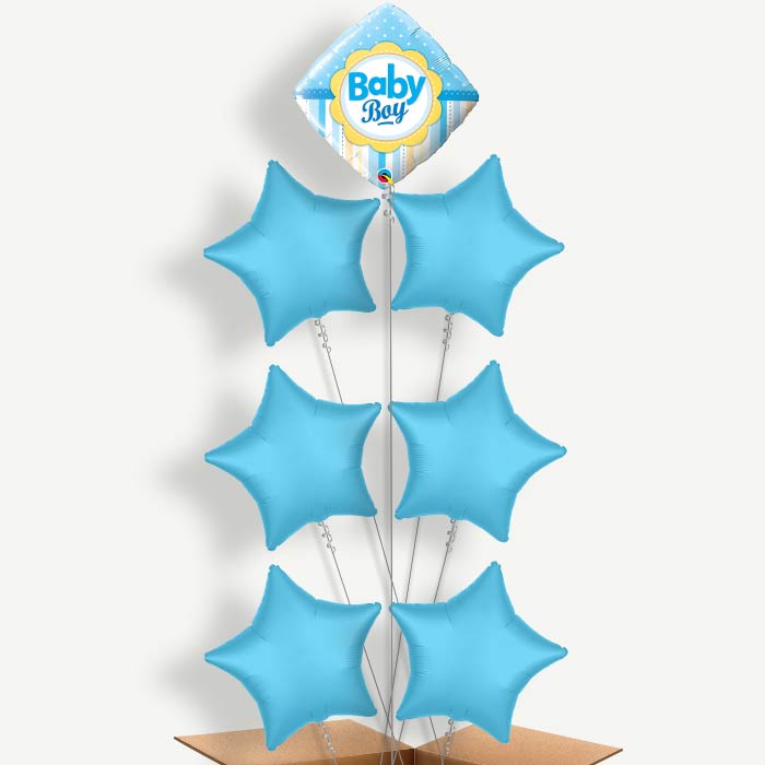 Diamond Baby Boy Balloon Arrangement Inflated with Helium | Party Save Smile