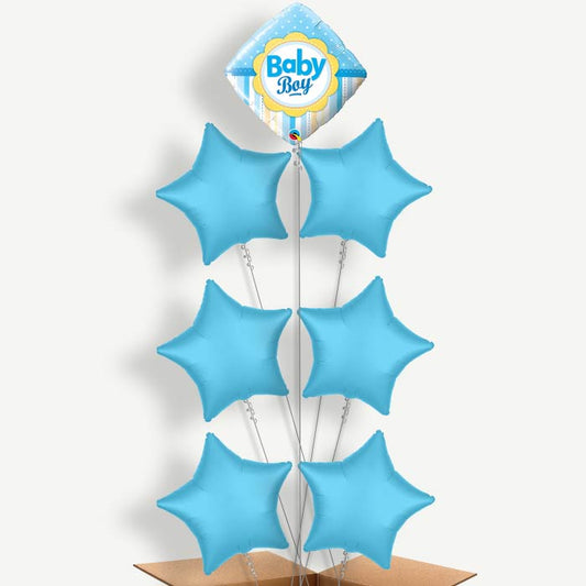 Diamond Baby Boy Balloon Arrangement Inflated with Helium | Party Save Smile