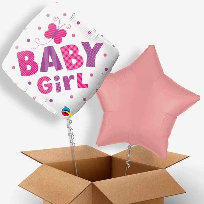 Welcome Baby Girl (Butterfly) Helium Balloon Two | Party Save Smile