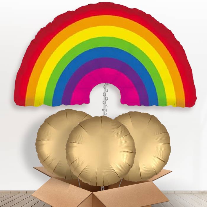 Rainbow Shaped Giant Helium Balloon in a Box Gift - With 3 Plain Balloons | Party Save Smile