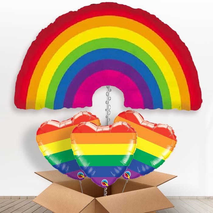 Rainbow Shaped Giant Helium Balloon in a Box Gift - With 3 Themed Balloons | Party Save Smile