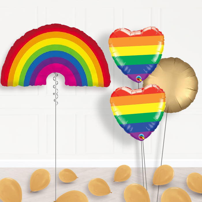 Rainbow Shaped Inflated Helium Balloons Delivered-Giant Balloon + 2 Themed Balloons + 1 Plain Balloon + Mini Balloons 