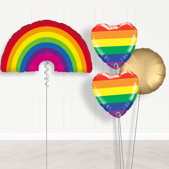 Rainbow Shaped Inflated Helium Balloons Delivered-Giant Balloon + 2 Themed Balloons + 1 Plain Balloon 