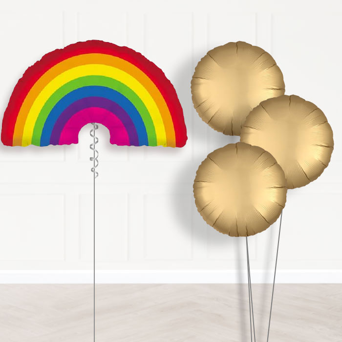Rainbow Shaped Inflated Helium Balloons Delivered - Plain Bouquet | Party Save Smile
