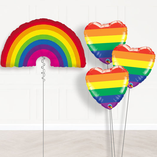 Rainbow Shaped Inflated Helium Balloons Delivered - Themed Bouquet | Party Save Smile