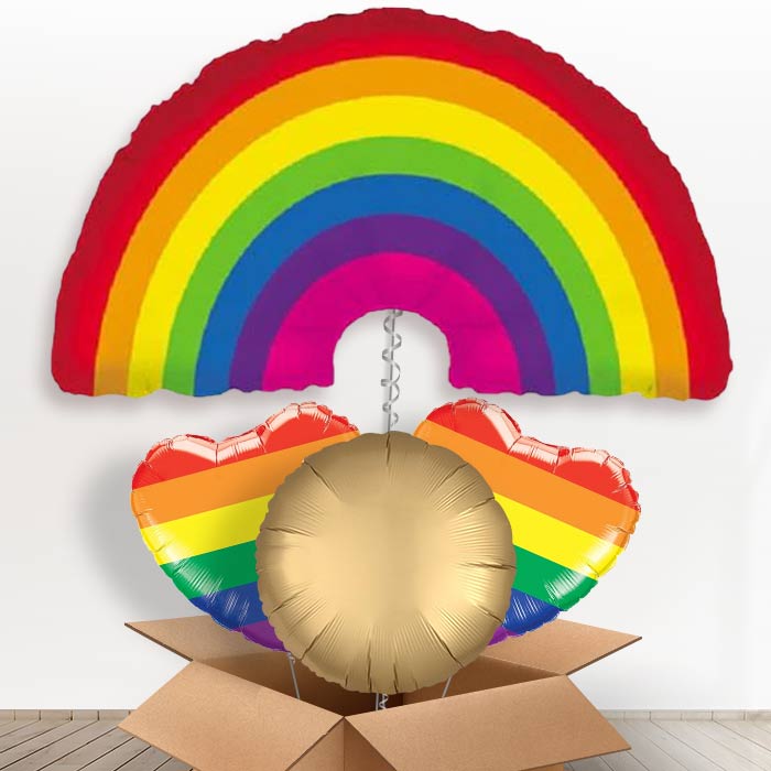 Rainbow Shaped Giant Helium Balloon in a Box Gift-1 x Giant Balloon and 2 Themed Balloons and 1 Plain Balloon 