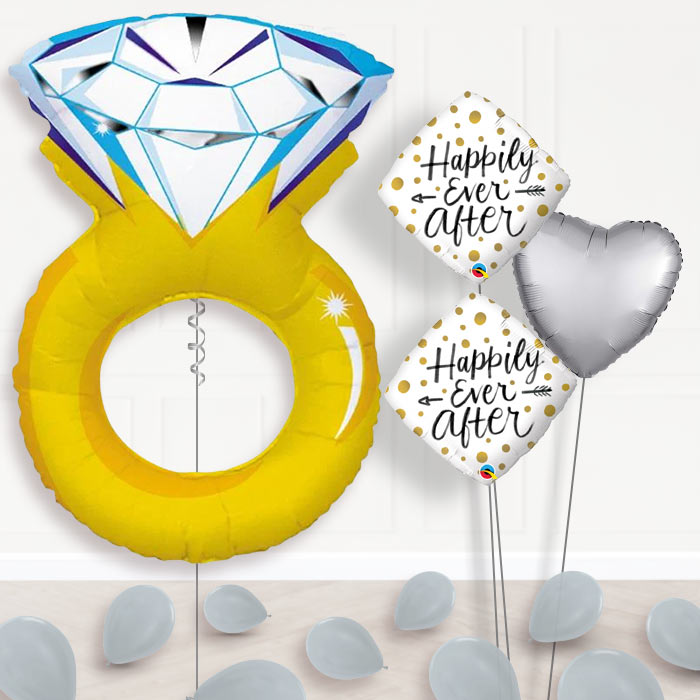 Balloon Bouquet Wedding - Gold Ring-Giant Balloon + 2 Themed Balloons + 1 Plain Balloon + Mini Balloons 