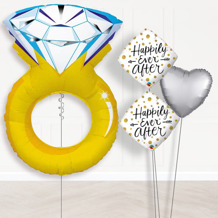 Balloon Bouquet Wedding - Gold Ring-Giant Balloon + 2 Themed Balloons + 1 Plain Balloon 