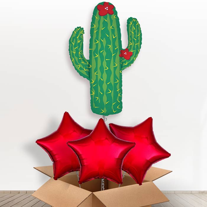 Giant Cactus Helium Balloon In a Box - With 3 Plain Balloons | Party Save Smile