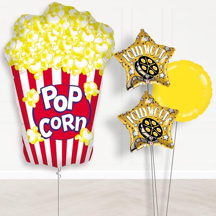 Popcorn Movie Inflated Helium Balloons Delivered-Giant Balloon + 2 Themed Balloons + 1 Plain Balloon 