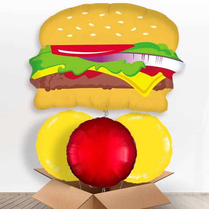 Hamburger Helium Balloon in a Box - With 3 Plain Balloons | Party Save Smile