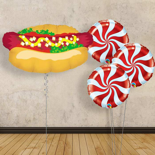 Hot Dog Inflated Helium Balloons Delivered - Themed Bouquet | Party Save Smile