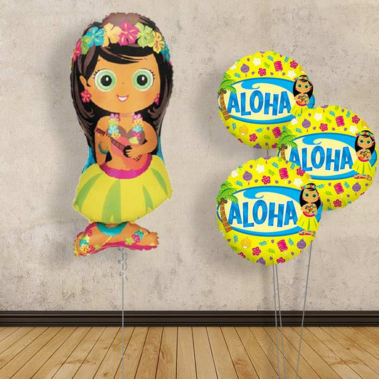 Hula Girl Summer Inflated Balloons Delivered - Themed Bouquet | Party Save Smile
