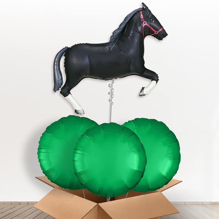 Black Horse Helium Balloon In a Box - With 3 Plain Balloons | Party Save Smile