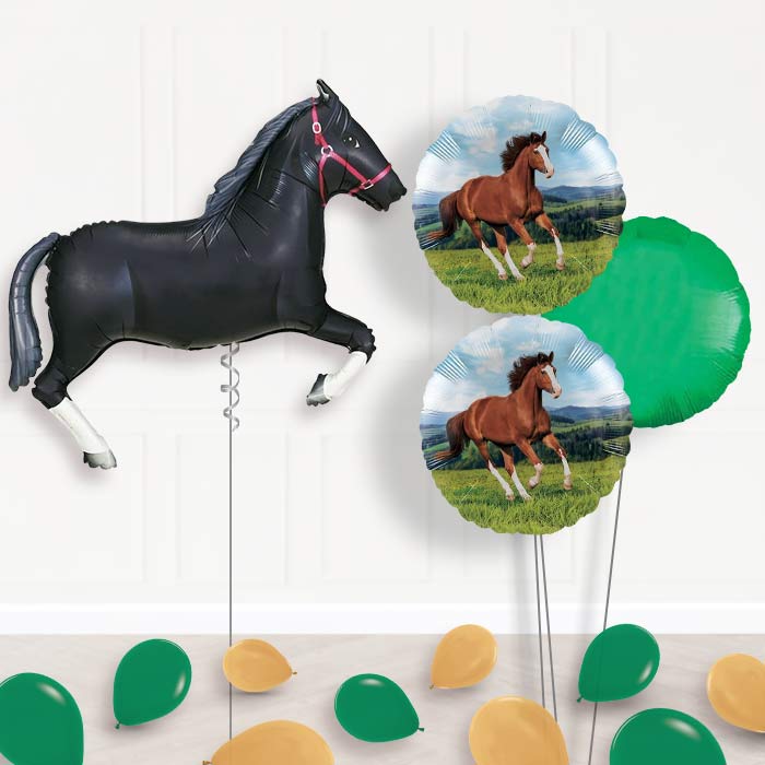 Helium Horse Balloons Delivered Inflated (Black)-Giant Balloon + 2 Themed Balloons + 1 Plain Balloon + Mini Balloons 